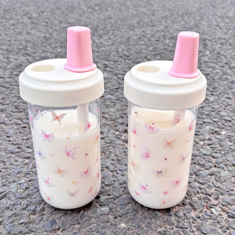 Bouteille d'eau en plastique Kawaii avec nœud de 500 ml avec paille, tasse d'eau pour thé aux bulles d'été pour femmes, étudiants, tasse à café, thé au lait aux perles, tasse à jus