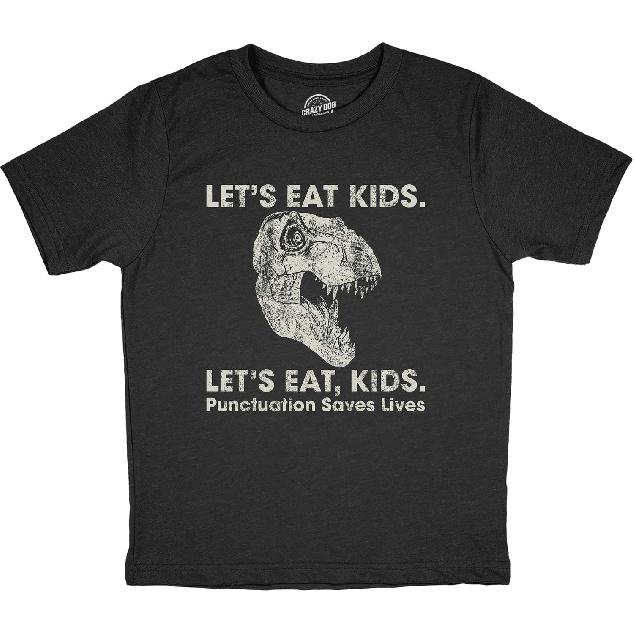 Youth Lets Eat Kids Punctuation Saves Lives Dinosaur T Shirt