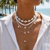 4Pcs/Set Boho Starfish Conch Rice Beads Pendant Necklace for Women Multilayer Soft Clay Starfish Shell Choker Summer Jewelry