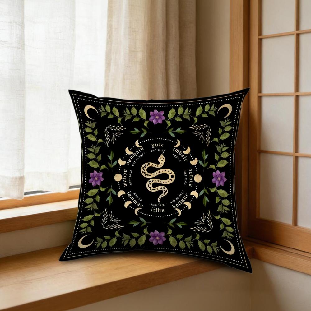 1Pc Bohemian Cushion Cover Black Snake Moon Floral Print Pillowcase For Sofa Bed Decorative Throw Pillow Case Home Decoration So