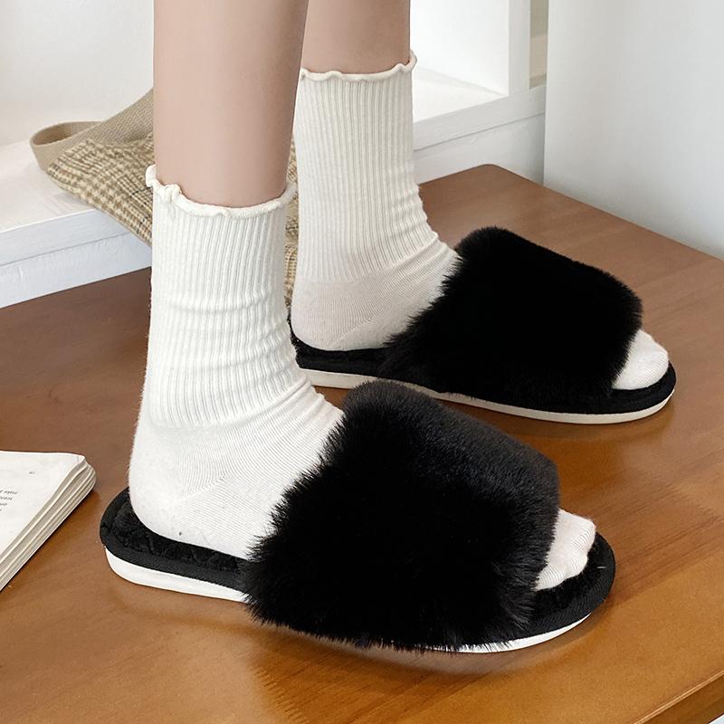 Dicke Flauschige Fell Hausschuhe Warme Pelzigen Hausschuhe Frauen 2024 Neue Frauen Winter Haus Flip-Flops Hause Rutschen Flache Innen Boden schuhe