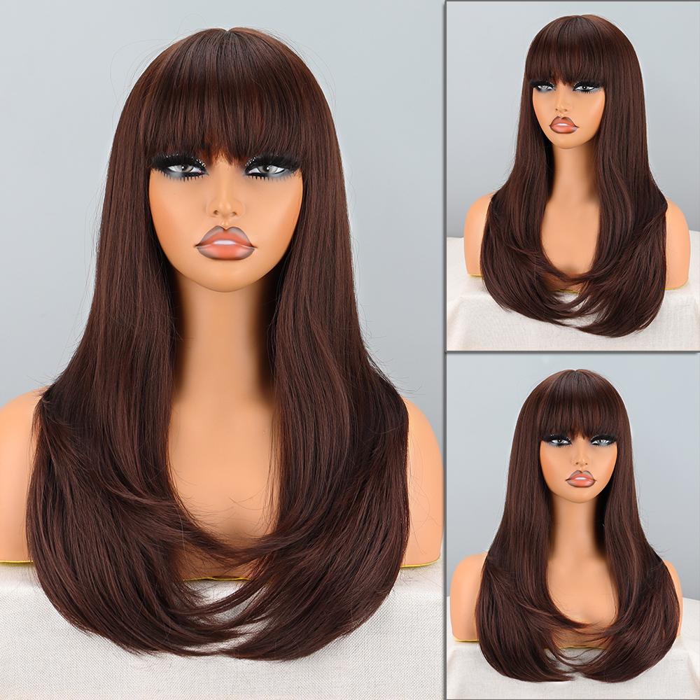 MERISIHAIR женский длинный многослойный парик с омбре, черный, коричневый, блонд с челкой, натуральный прямой волнистый парик из синтетического волокна, повседневная одежда 60cm