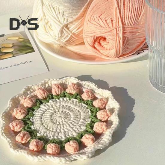 Descanso de Copo Tulipa de Crochê Feito à Mão Almofadas de Flores para Xícaras de Café Chá Multiuso Decoração de Casa Bar e Presente Criativo para Chá de Casa Novos Aniversários