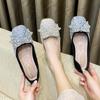 Fashion Flat Shoes for Women 2025 New Spring and Autumn Square Toe Shallow Rhinestone Bow Flat Scoop Shoes Women Ladies Plus Size 41-43
