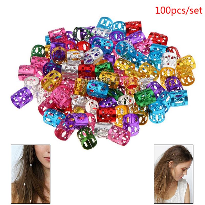 100x DIY Dreadlock Beads Adjustable Hair Braid Rings Cuff Clips