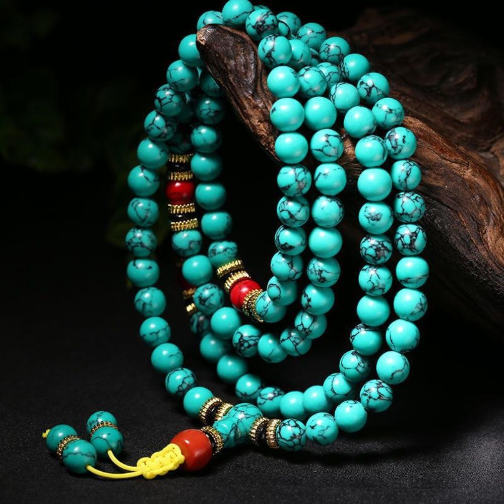 108 Pietre Grezze di Turchese Puro Naturale, Braccialetti Multistrato, Collane, Braccialetti Lunghi Nuovi Cinesi, Gioielli Tibetani.