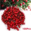 100Pcs Christmas Artificial Red Holly Berries Flowers DIY Mini Fake Fruit Berry Christmas Decoration Xmas Wreaths