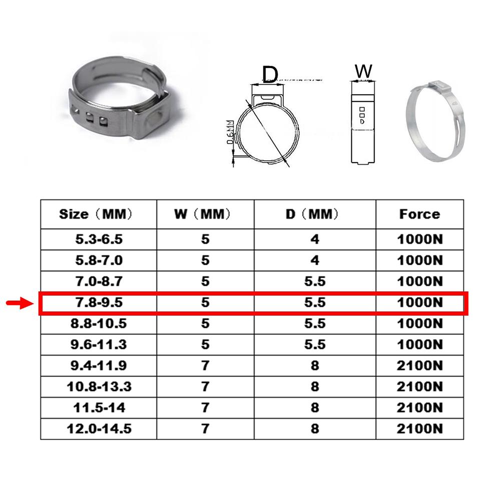 

10 шт. хомутов для шлангов с одним ушком 5,8–14,5 мм из нержавеющей стали 304, гидравлические хомуты для шлангов, кольца-зажимы для герметизации различных видов шлангов