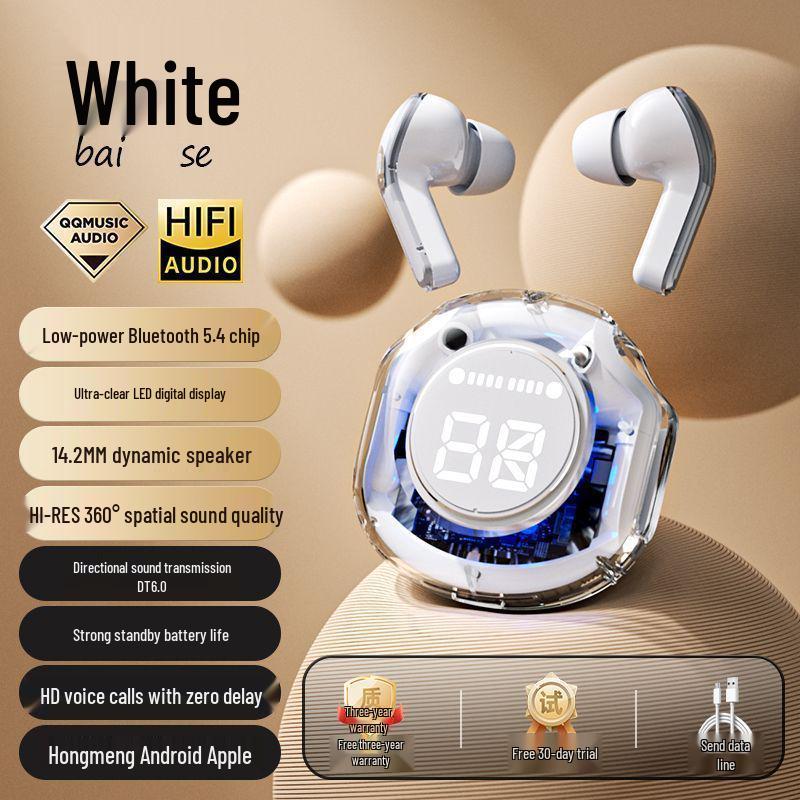 Air31 Bluetooth 5.3 TWS In-Ear Headphones with Transparent Case and Digital Display