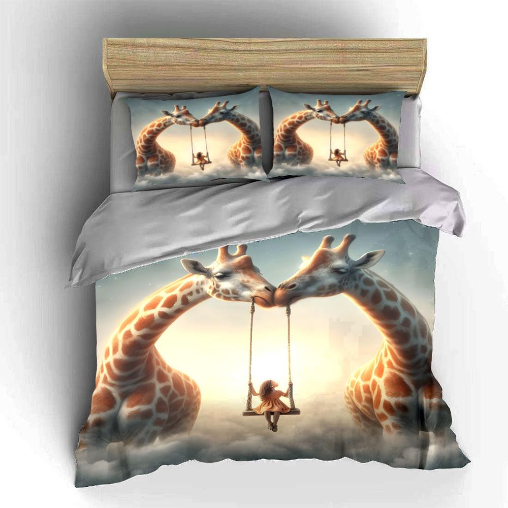 Ensemble de décoration balançoire girafe fantastique Housse de couette douce et confortable Ensemble de literie Comprend 1*Housse de couette & 2*Taies d'oreiller, Cadeau