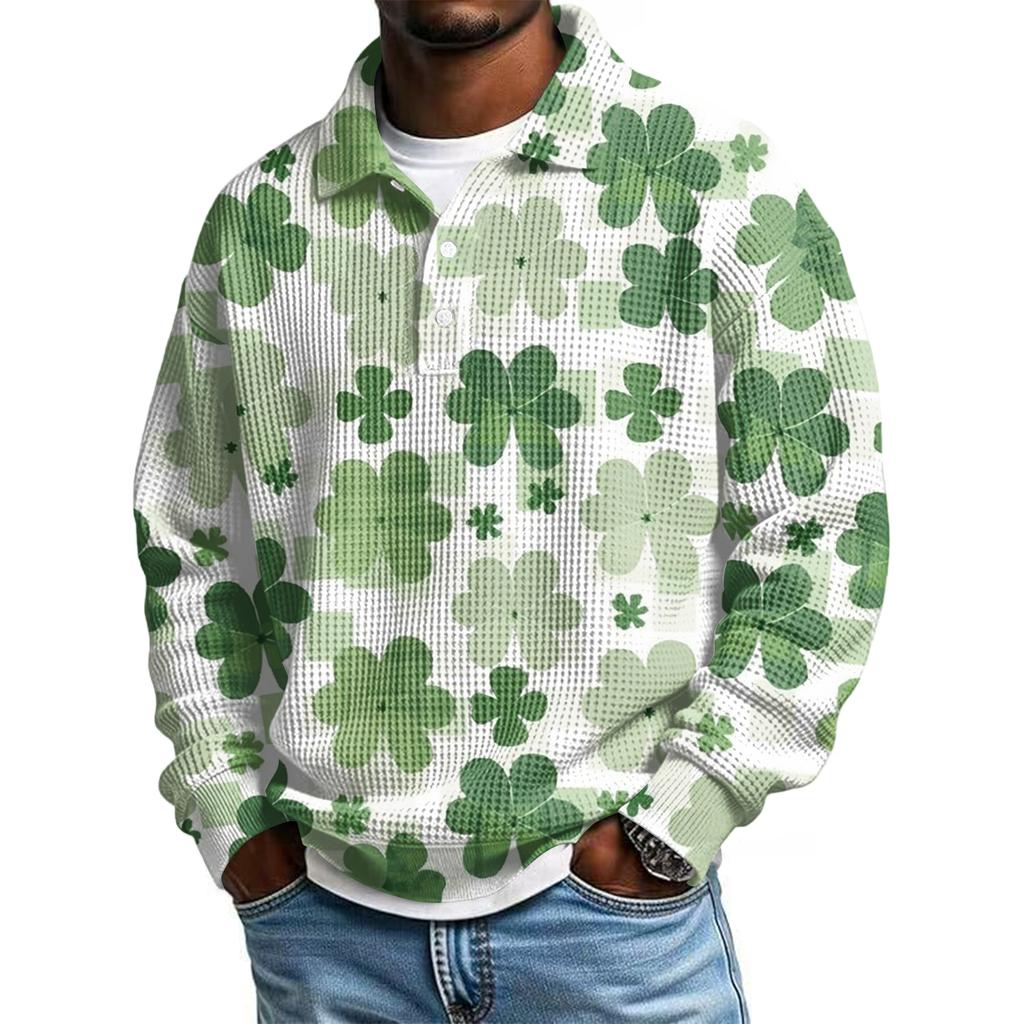 Pánská ležérní košile s krátkým rukávem, ležérní, na Svátek svatého Patrika, letní, jarní, s límcem, na knoflíky