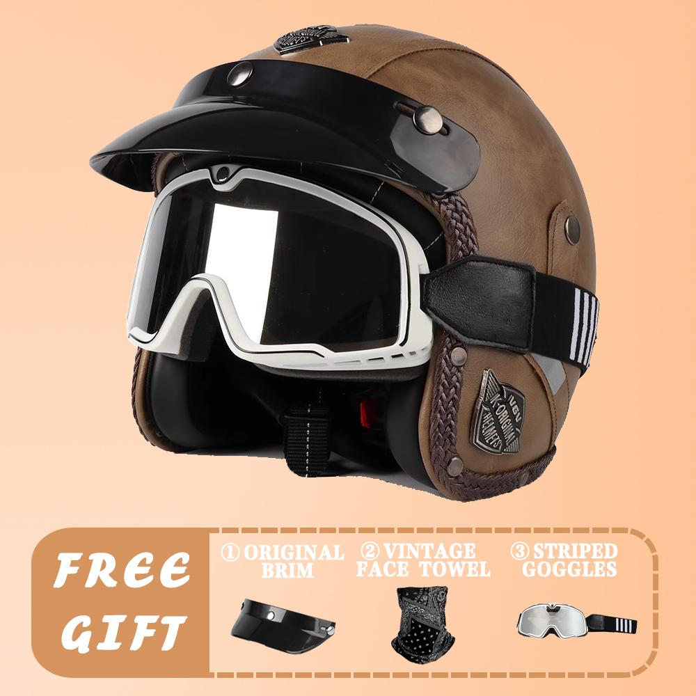 VGV Motorcycle Helmet DOT Certification Motorcycle Lightweight Four Seasons Street Helmet Three Quarters Vintage Half Helmet