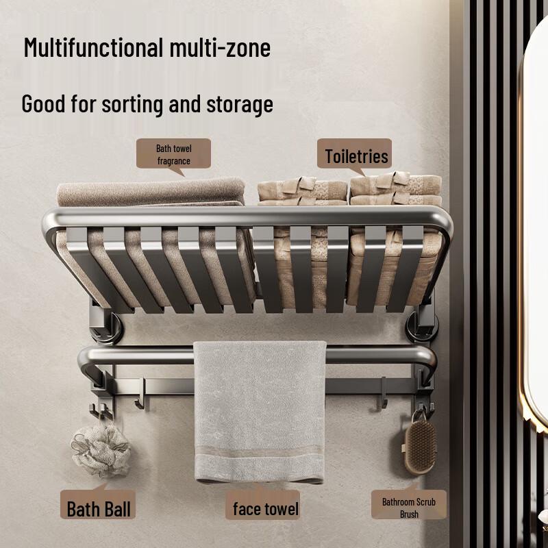 DANLE Punch-Free Wall-Mounted Double Towel Rack with Storage