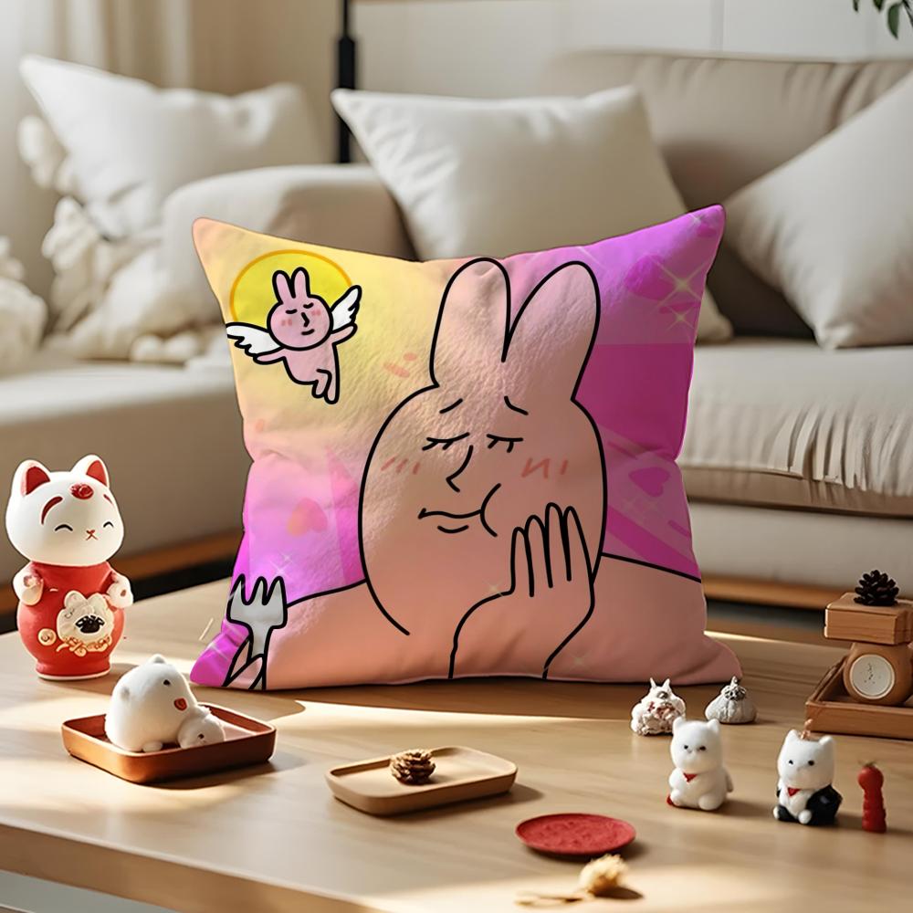 Pink Bunny Cue Cushion Cover Anti-dustmite Pillowcase Invisible Zipper Silky Short Plush Sofa Cushion Cover