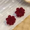 Autumn And Winter Ankola Red Double-Layer Flower Earrings, Retro New Year'S Light Luxury High-End Temperament Earrings