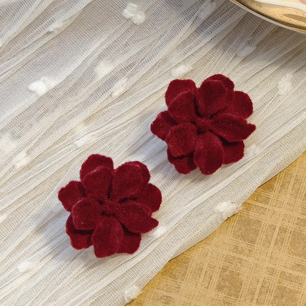 Autumn And Winter Ankola Red Double-Layer Flower Earrings, Retro New Year'S Light Luxury High-End Temperament Earrings