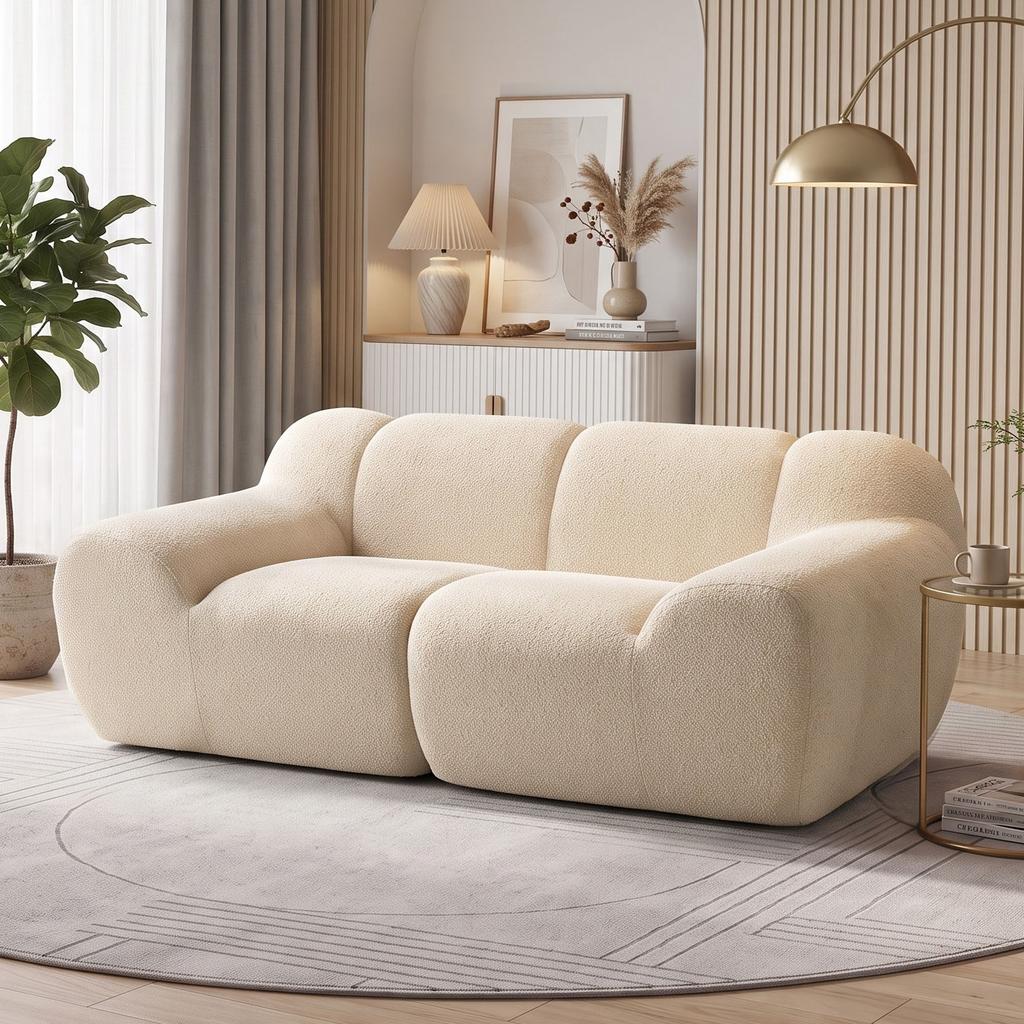Two-Seater Chenille Sofa, 174 cm, Padded Seat and Armrests, Beige