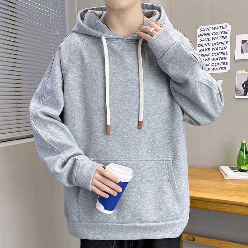 Cotton Hooded Sweater Boys Loose Casual Pullover Autumn Clothes Wide Version Solid Color Casual Clothes Trendy Men's Clothing