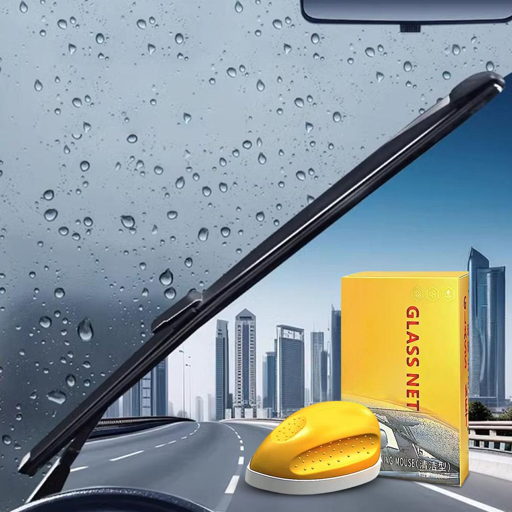 Car Glass Oil Film Remover Brush with Refill Liquid Strong Oil Film Removal Windshield Mirror Cleaner Auto Glass Cleaning Mouse