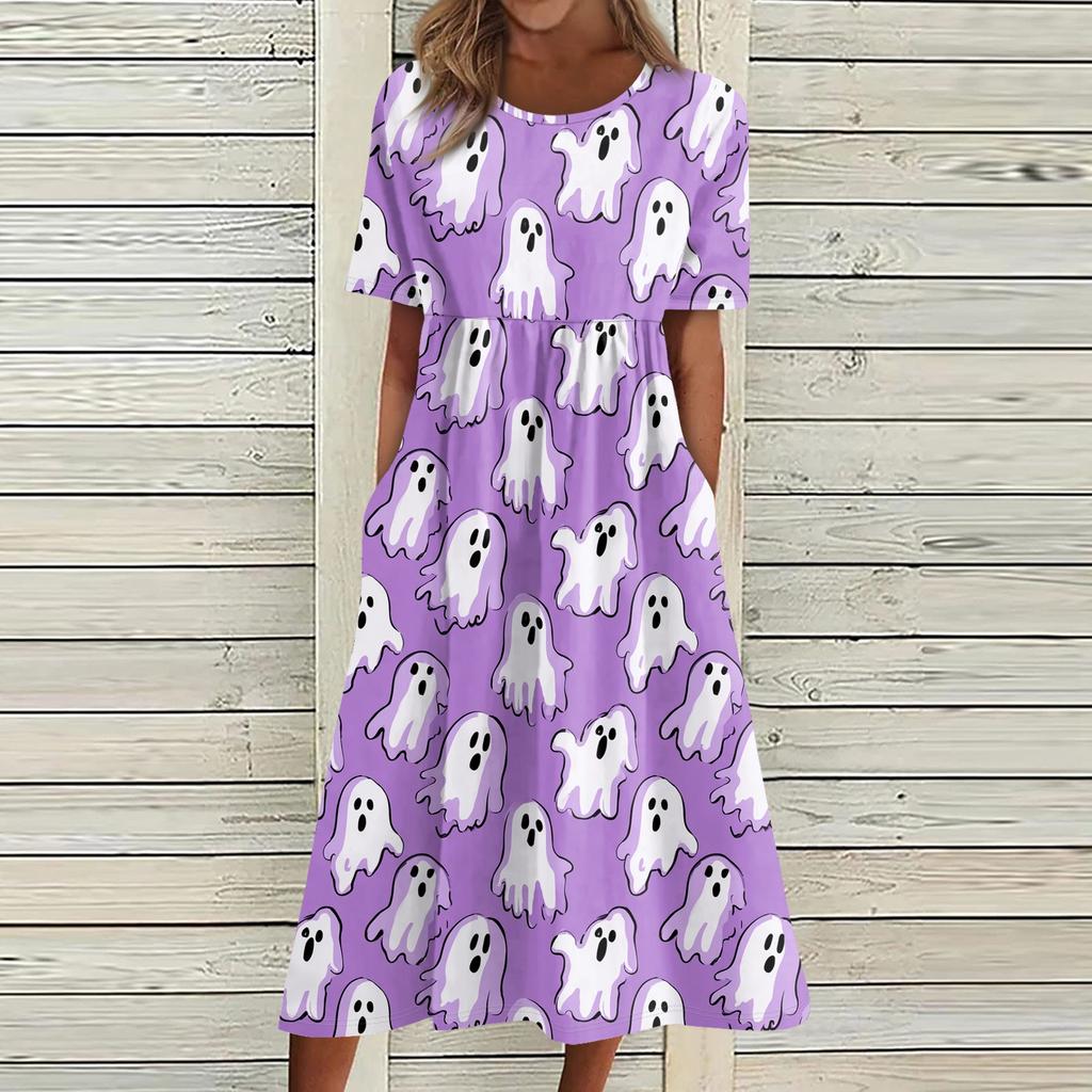 Summer Dress For Women Casual Printed Short-Sleeve Beach Swing Dress