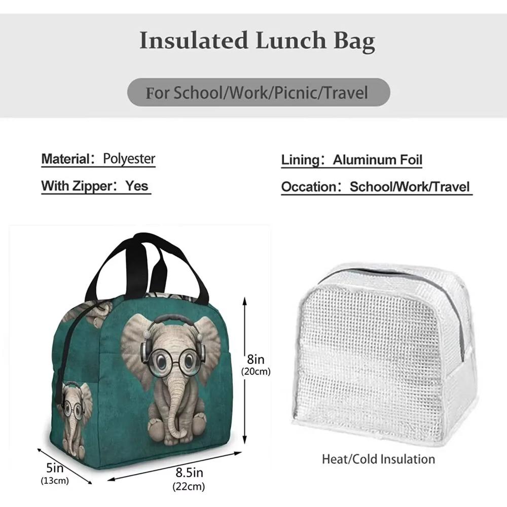 Cute  Elephant Lunch Bag Insulated Lunch Box Leakproof Cooler Cooling Tote Bag with Front Pocket for Men Women Office School