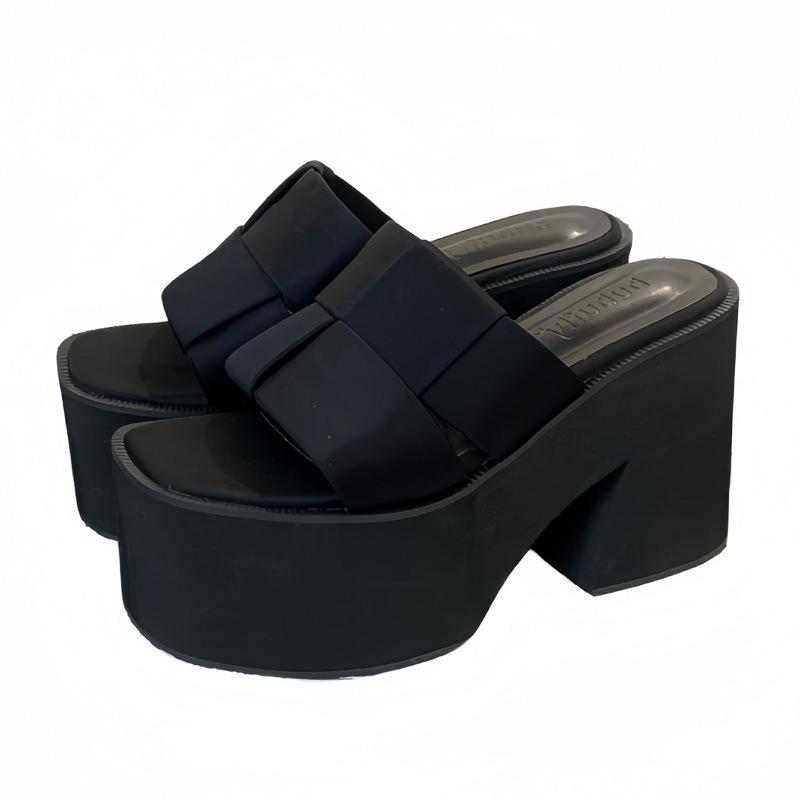 Summer New One-word Belt Open-toe Hollow Waterproof Table Thick-soled Thick-heeled Outer Wear Slippers 11CM High-heeled Sandals Women