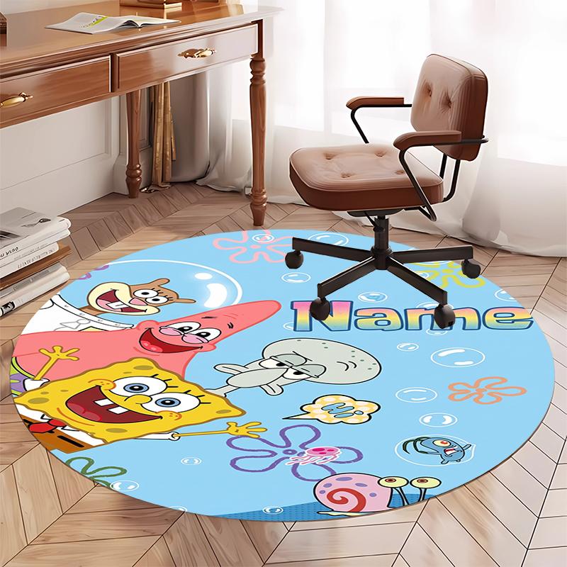 Custom Name SpongeBob SquarePants Printed Round Rug Carpet Chair Rug Area Rug Entryway Doormats,for Office Chair Living Room Bedroom Kitchen Room.