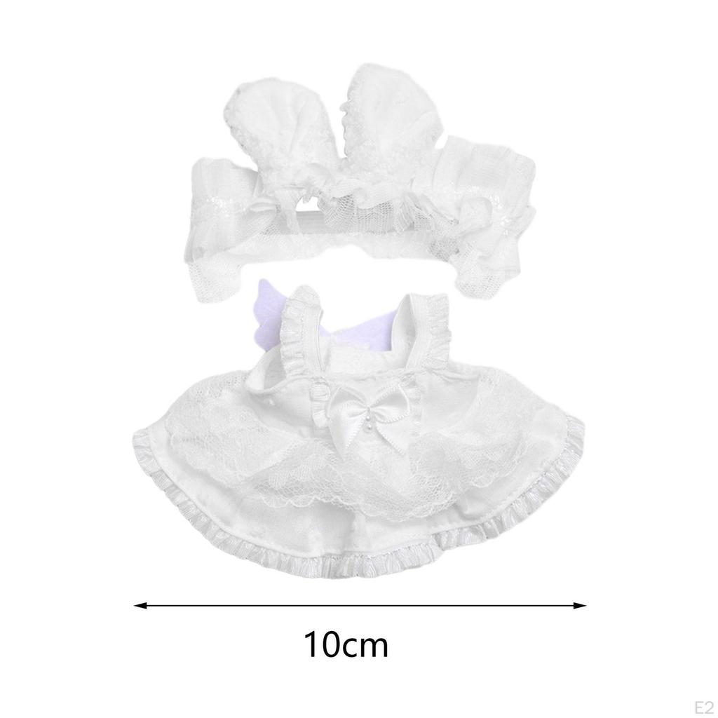 2 Pieces Fashion Dolls Lace Dress and Ear Headband Mininature Clothing Accessories Handmade Clothes