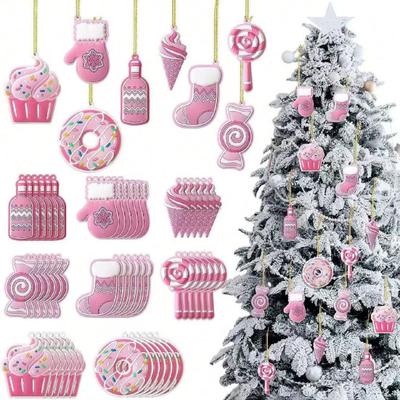 Yousheng Gingerbread Man Christmas Ornaments Santa Claus Cane Snowflakes Plastic Hanging Decor for Farmhouse Xmas Tree Rustic Holiday Decoration