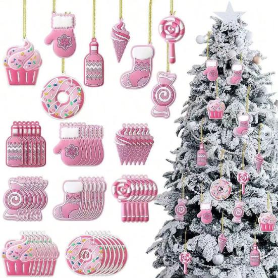 Yousheng Gingerbread Man Christmas Ornaments Santa Claus Cane Snowflakes Plastic Hanging Decor for Farmhouse Xmas Tree Rustic Holiday Decoration