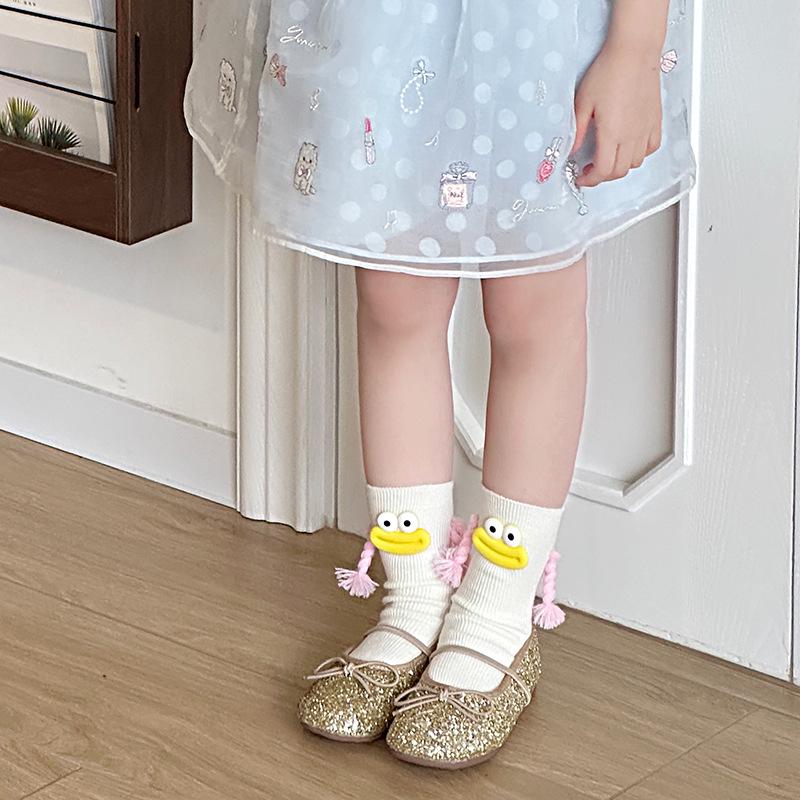 Girls' Cute Pink Knee-High Slouch Socks with Quirky Braids - Summer Thin Edition