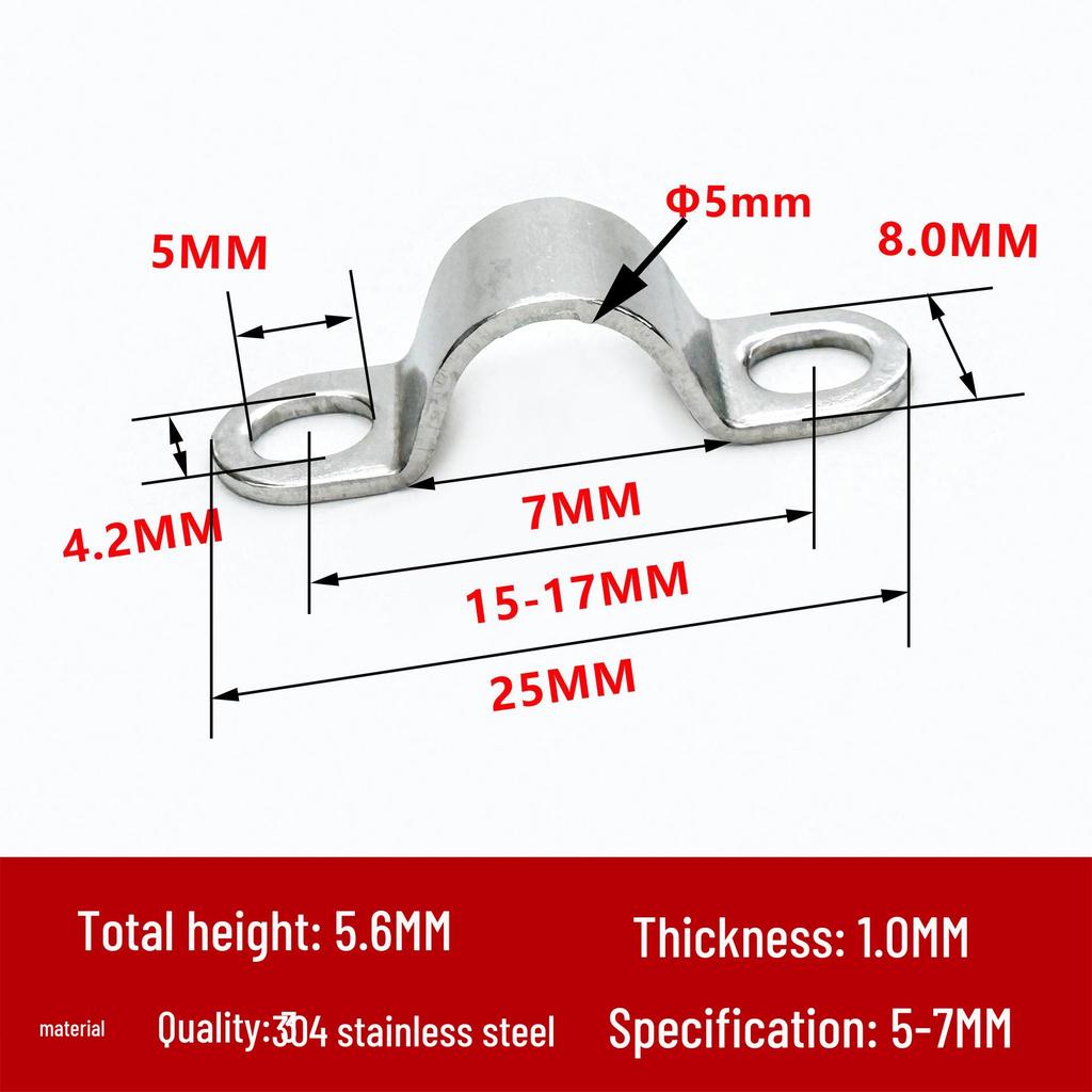 304 Stainless Steel U-Shaped Saddle Clamp, Thickened, 34-91mm Cable Clip Crimp.