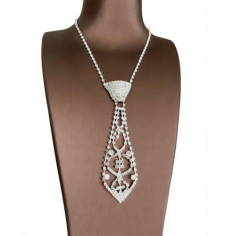 

Silver Sparkly Rhinestone Small Necktie Necklace Punk Crystal Choker Wedding Bridal Bridesmaid Party Jewelry Chain for Women серебряный