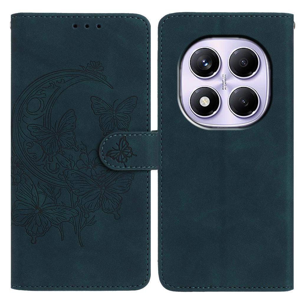 PU-lærveske til Xiaomi Redmi Note 14 Pro+ 5G/Note 14 Pro 5G/Poco X7 5G Sommerfugl Blomst Trykket Lommebok Stativ Telefondeksel