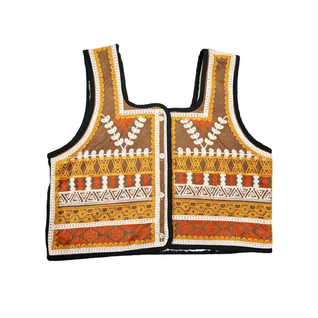 Retro Corduroy Lambswool Vest with Heavy Embroidery and Shoulder Pads - European and American Style