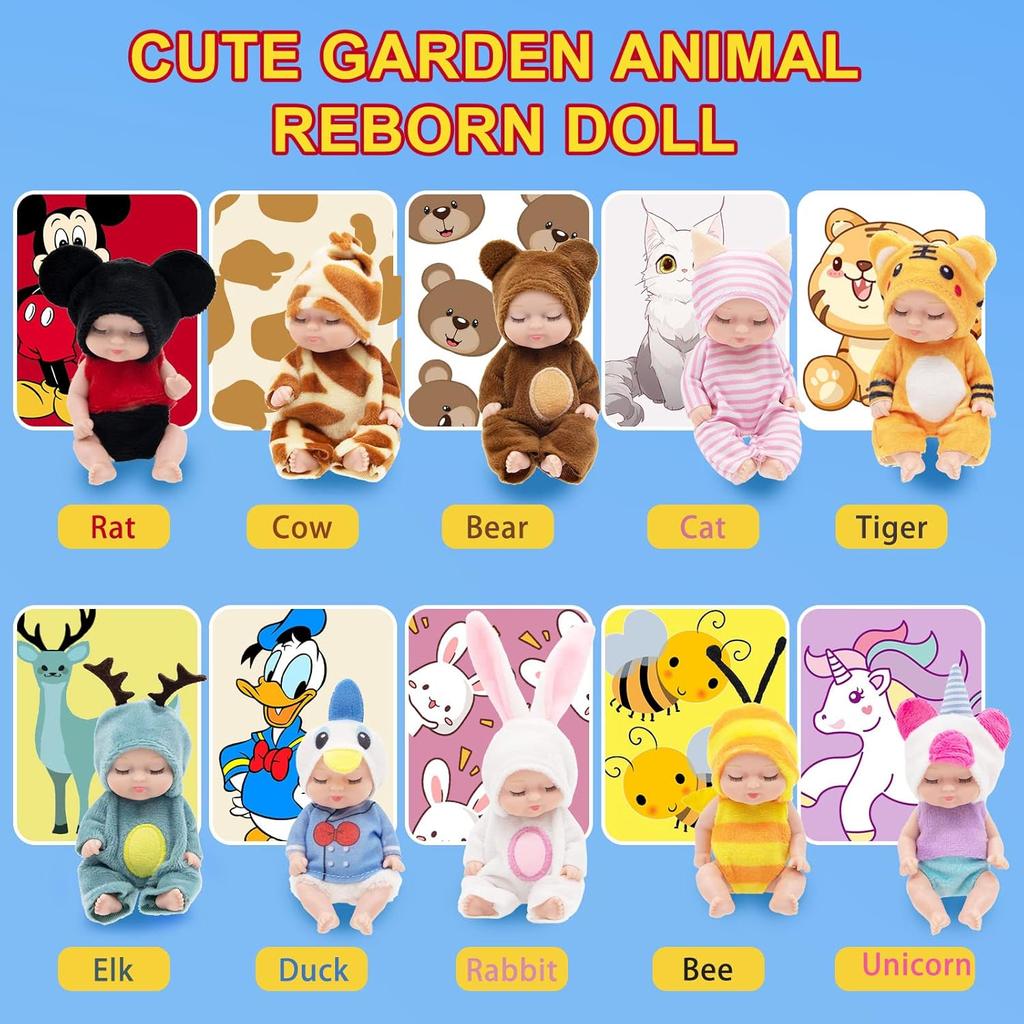 4-inch Mini Reborn Doll Simulation Baby Doll Washable Animal Clothes BJD Doll Easter Christmas Birthday Newborn Gift Set Box