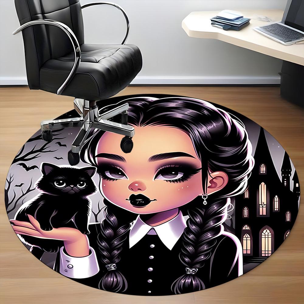 1pc Wednesday Chair Carpet for Office, Indoor Non Slip Washable Polyester Fiber Carpet, Mat For Office, Machine Washable