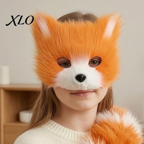 Soft Plush Fox Mask Cosplay Mask, Fluffy Tail, Costumes Props, Fuzzy Animal Set for Costume Party Anime Convention And Role Play Accessories
