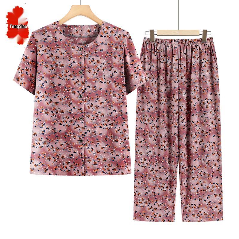 Women s Floral Print Summer Short Sleeve Loungewear Set 5XL