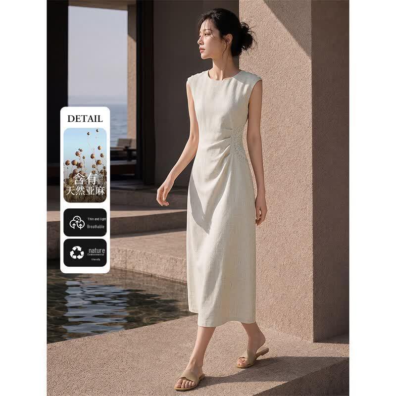 Elegant Linen Blend Sleeveless Midi Dress XL