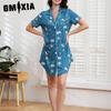 GMXIA Sommer Nachtwäsche Damen Cardigan Locker Lässig Nachthemd Hemdkragen Damen Nachtwäsche