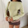 Damen Farbe Passend Gestreift Schlank Geschnitten Langarm Freizeit Basic T-Shirt
