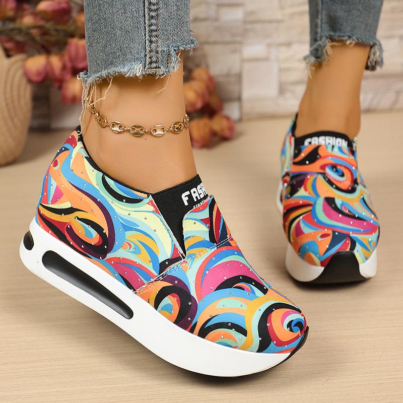 Fashion Fashion Graffiti Platform Sneakers for Women Lightweight Height Increase Casual Shoes Woman Comfy Slip On Hidden Wedge Sneakers