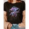 European Sizes Purple Jellyfish Flower Printed T-Shirt, Short-Sleeved Round Neck Casual Top, Suitable for Summer And Spring, Women'S Clothing