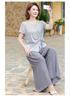 Elegant Summer Suit Set for Middle-Aged Women: Short Sleeve Top & Wide-Leg Pants