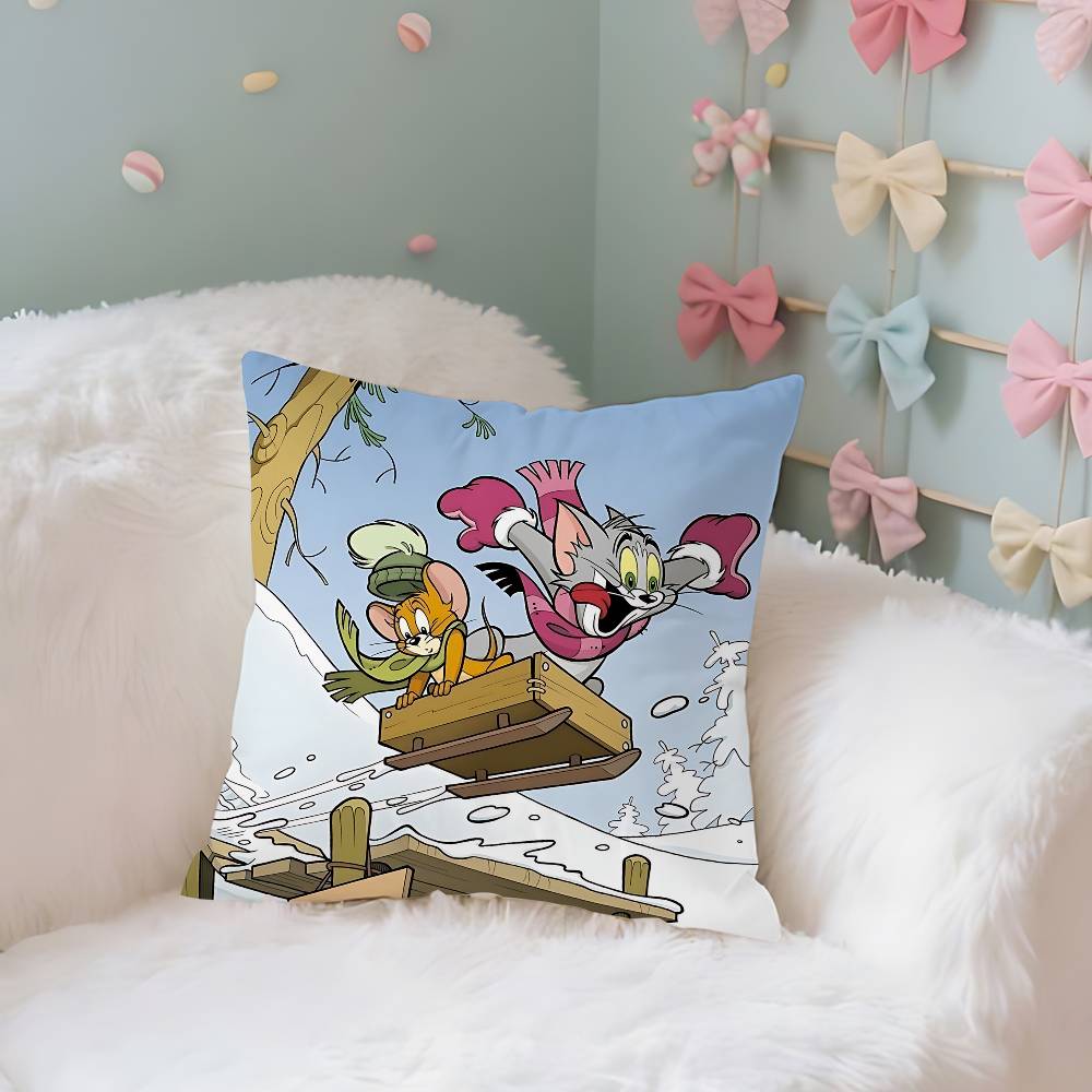 Cartoon TToms And JJerrys Case Plush Fabric Soft Pillowcase Double Sided Print Cushion Cover Household Gifts