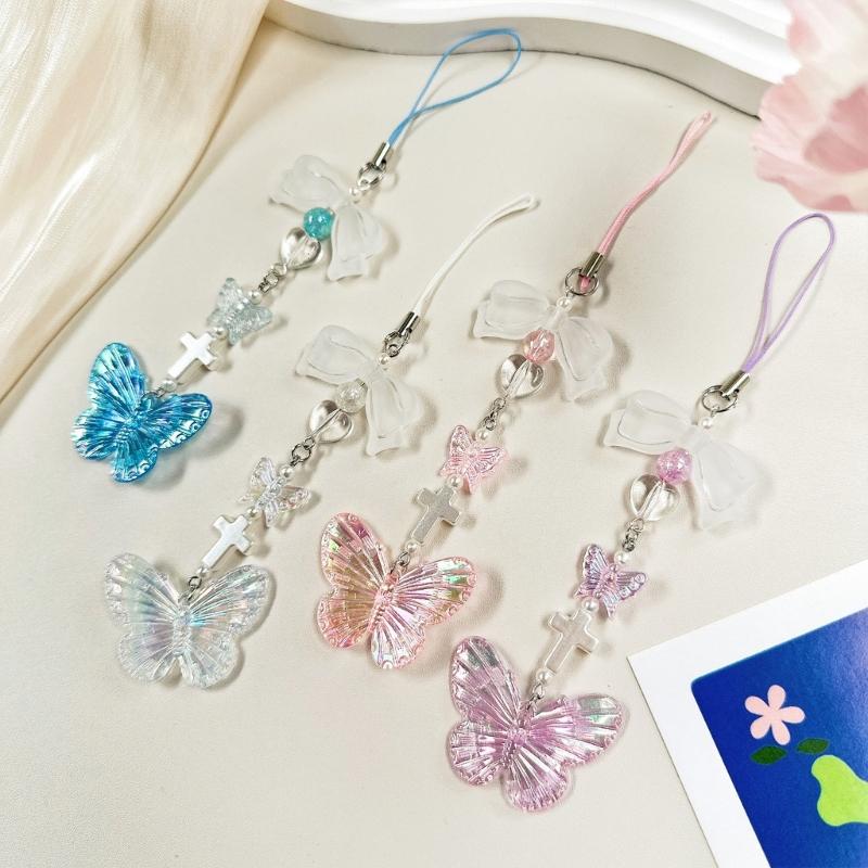 Elegant Butterfly Phone Lanyard Multipurpose Phone Charm Ornament Acrylic Pendant Mobile Accessory for Women Daily Use