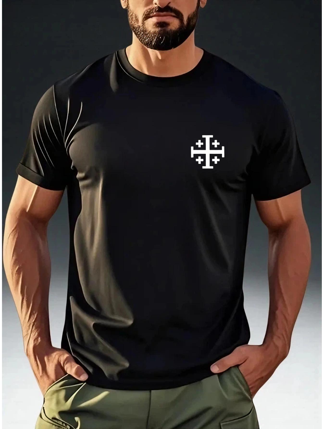 

Men s Vintage Style T-Shirt with Jerusalem Cross Theme XL