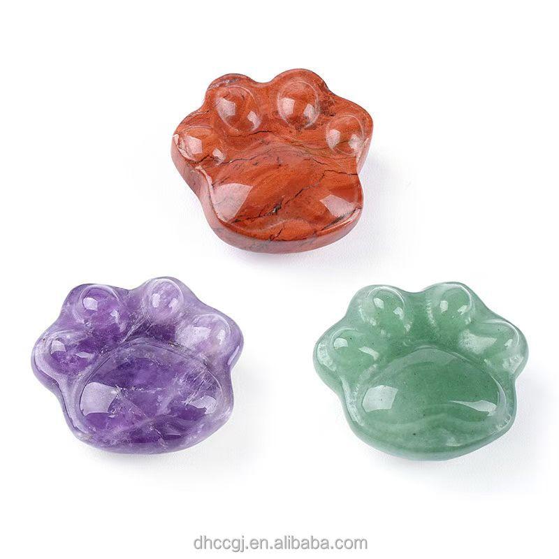 Hot Sale Natural Rose Quartz Cat Paw Polished Crystal Craft Multi Material 30mm Amethyst Cat Paw Diy Pendant for Gift