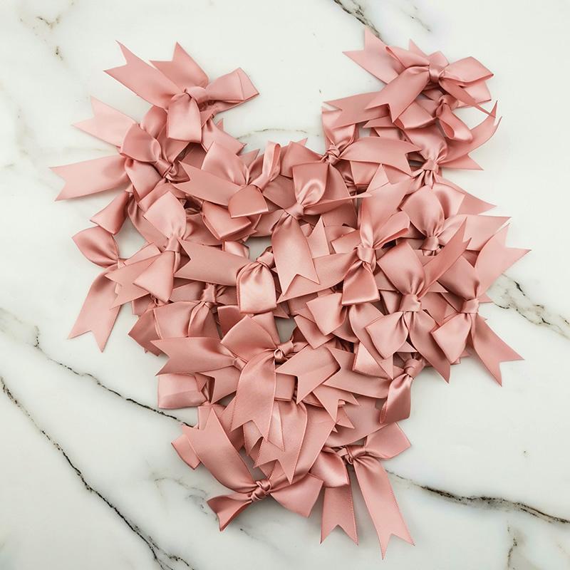(50 Pcs/pack) 85*85mm Fresh Pink Ribbon Bows Small Size Satin Ribbon Bow Flower Craft Decoration Handwork DIY Party Decoration